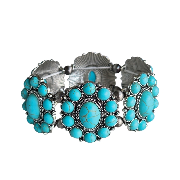 Boho Western Bracelet Silver Stainless Steel Fashion Turquoise - Picture 3 of 3